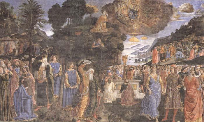 Sandro Botticelli Cosimo Rosselli and Assistants,Moses receiving the Tablets of the Law and Worship of the Golden Calf France oil painting art